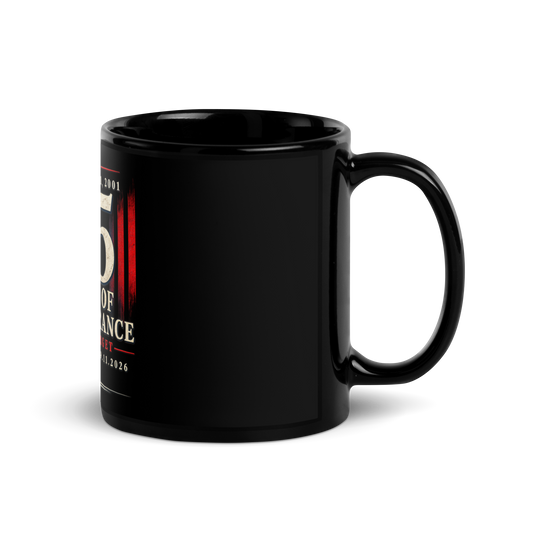 9/11-25Yrs of Remembrance Black Glossy Mug | Americish