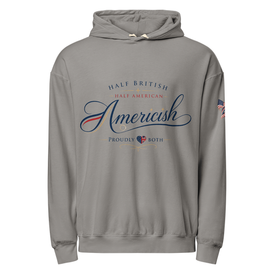 Americish Script Proudly Both Unisex garment-dyed lightweight hoodie | Americish