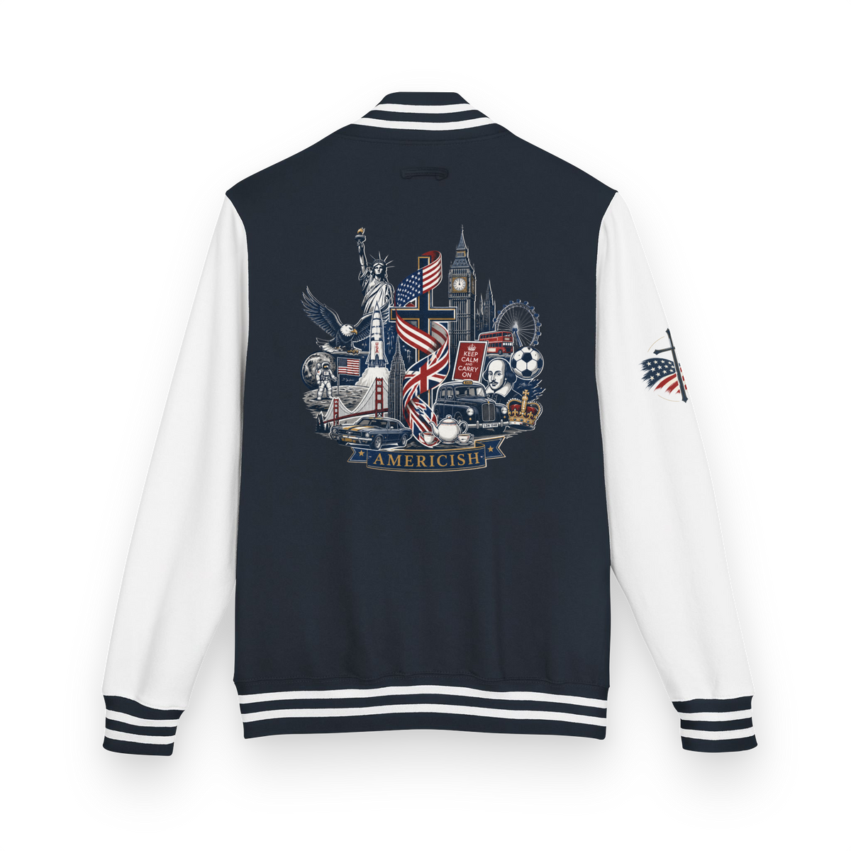 Americish Collage Cross-Navy-Letterman Jacket Mens | Americish