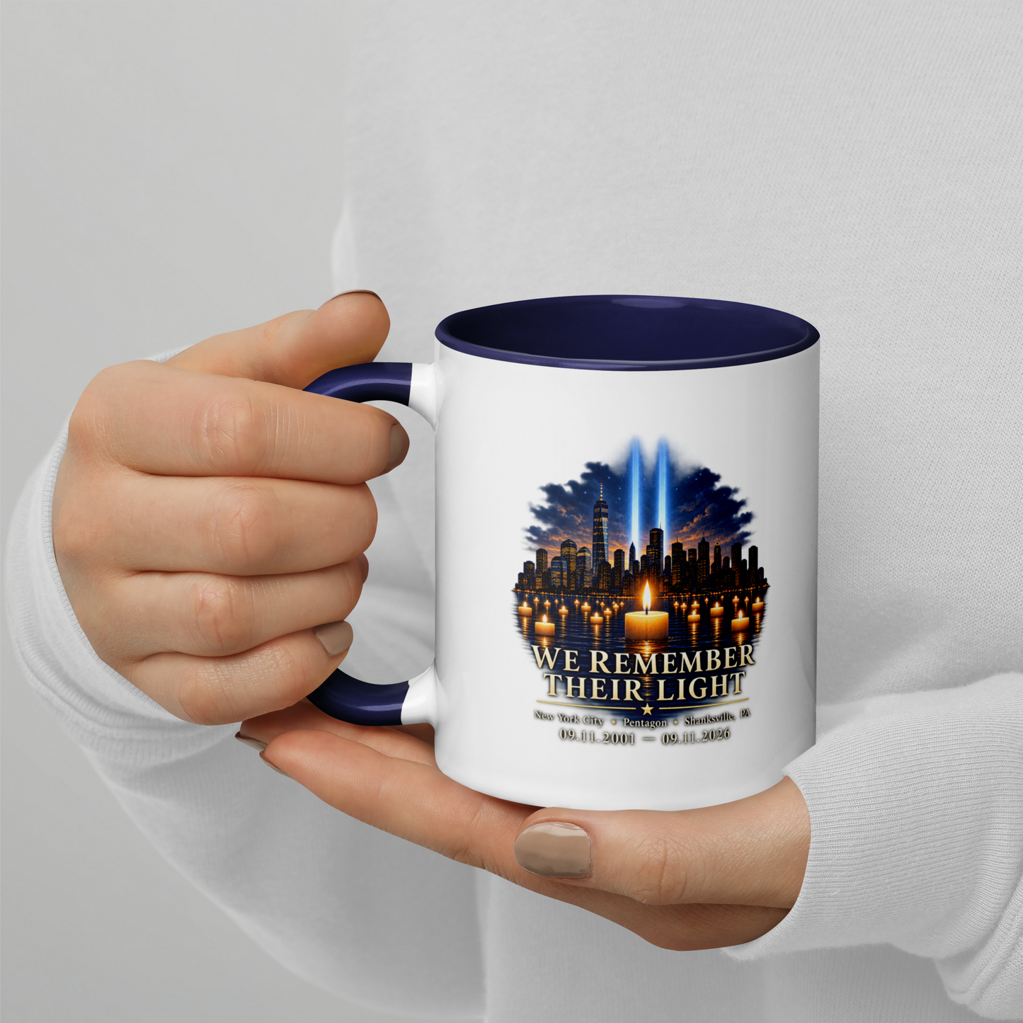 9/11-We Remember their Light Mug w/ Navy Blue Inside | Americish