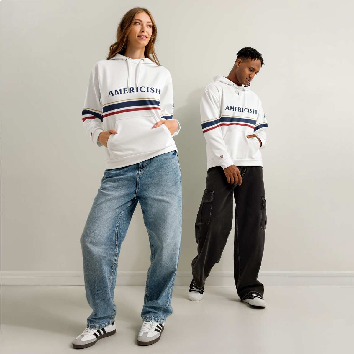 Americish Premium Unisex cotton hoodie-USA & UK flag hood | Americish