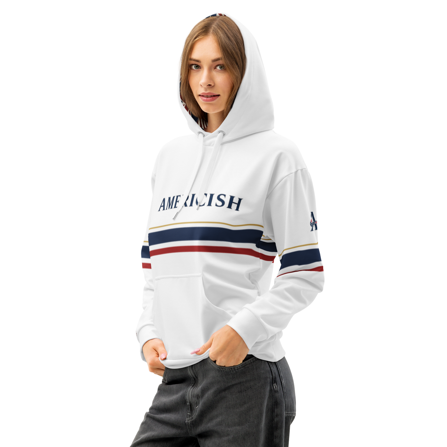 Americish Premium Unisex cotton hoodie-USA & UK flag hood | Americish