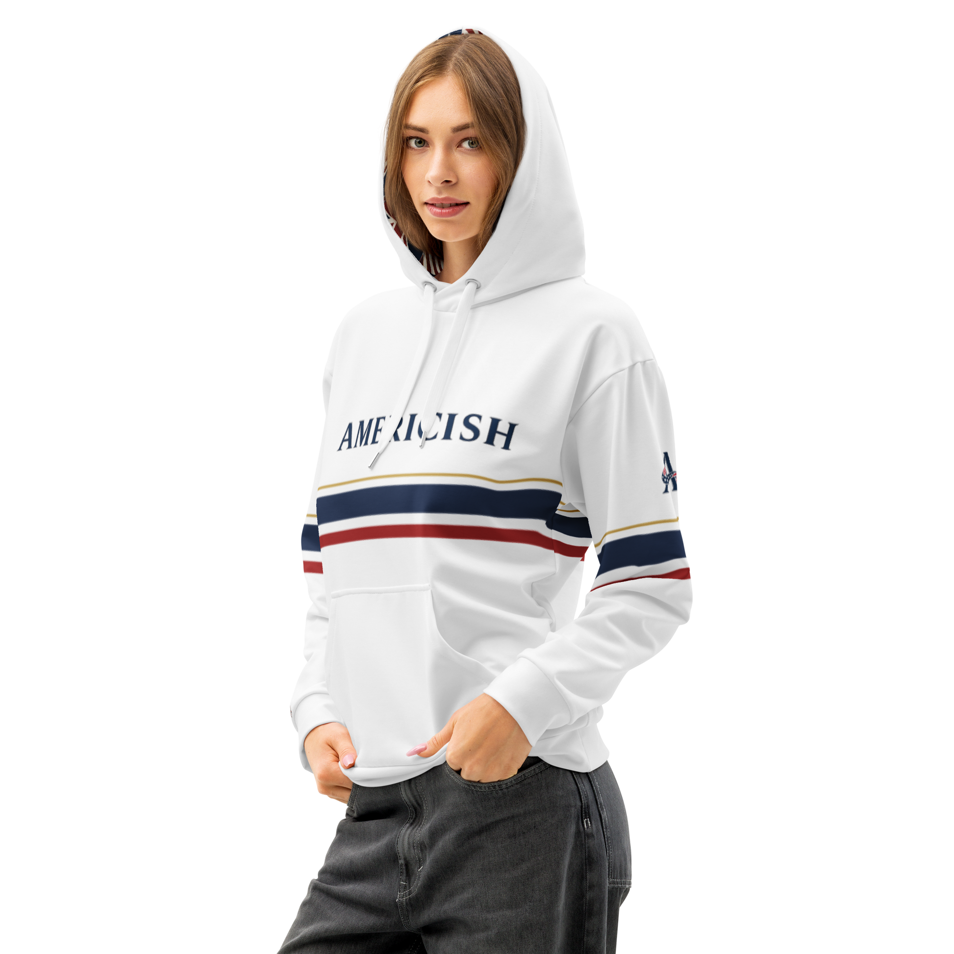 Americish Premium Unisex cotton hoodie-USA & UK flag hood | Americish