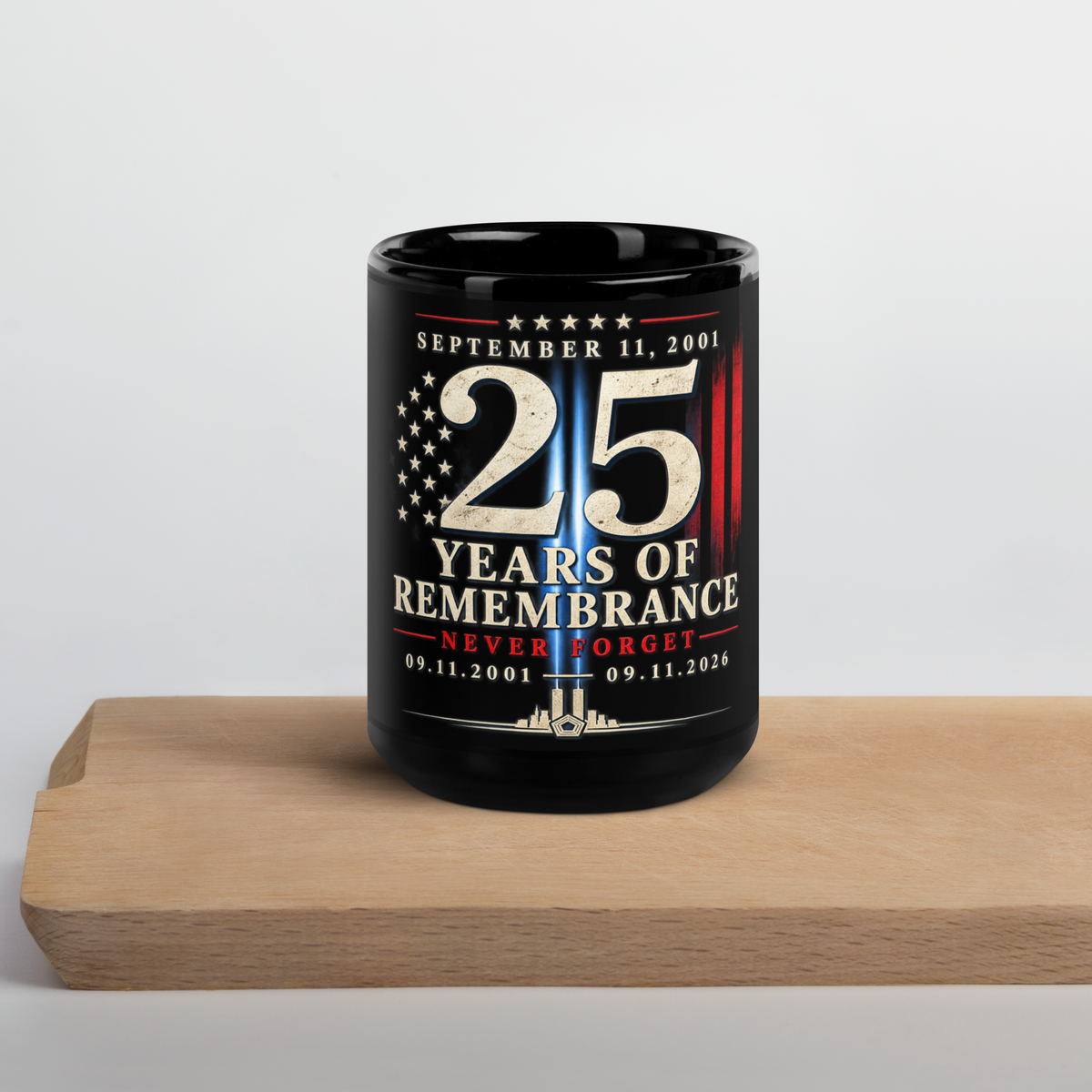 9/11-25Yrs of Remembrance Black Glossy Mug | Americish