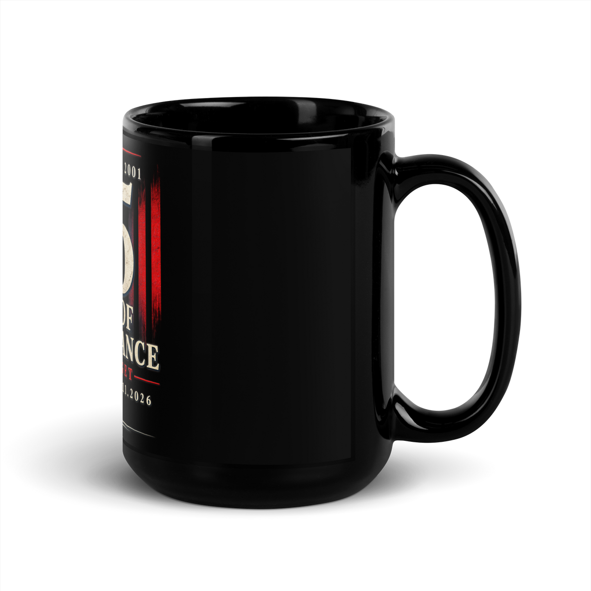 9/11-25Yrs of Remembrance Black Glossy Mug | Americish