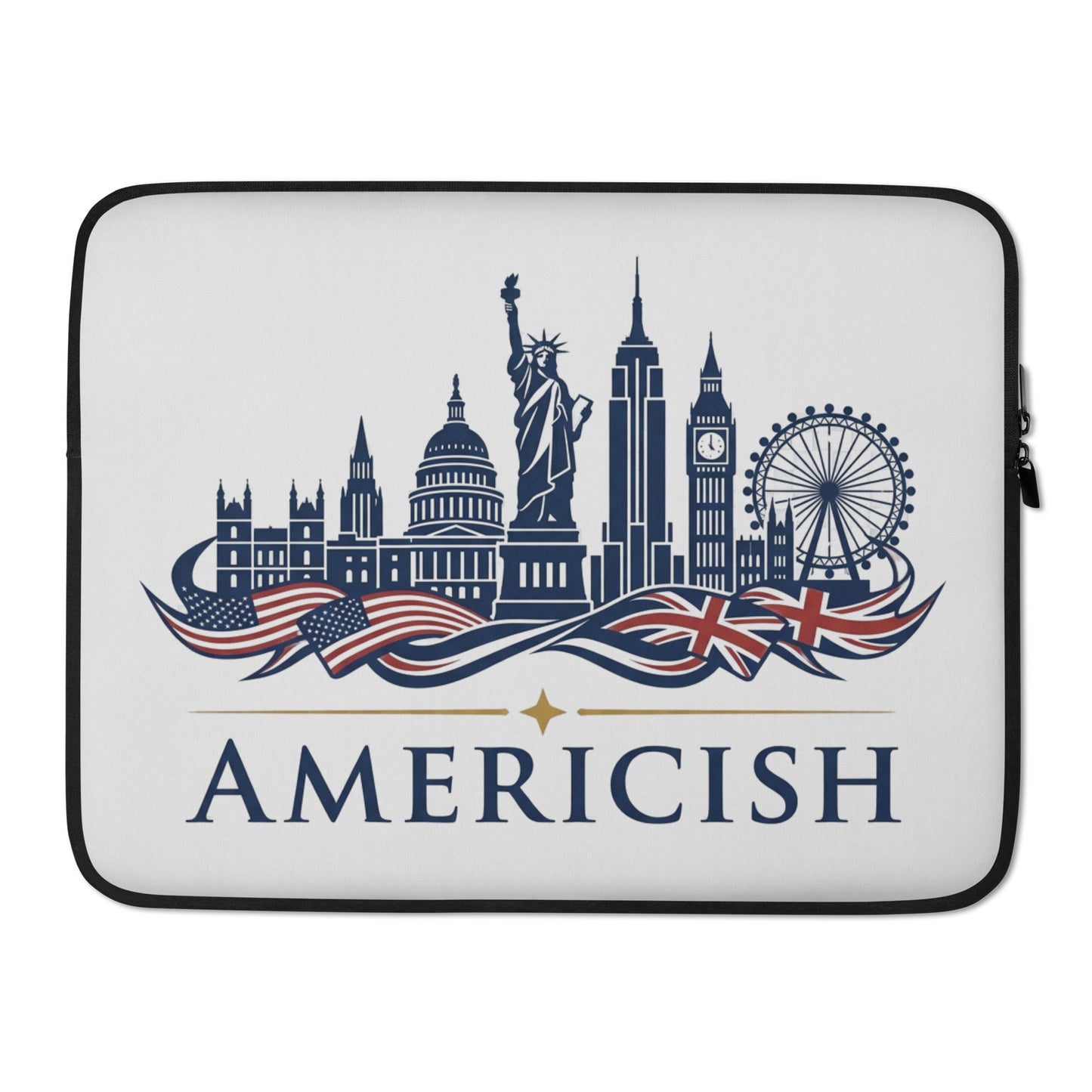 Americish UK & USA Skyline Grey Laptop Sleeve | Americish