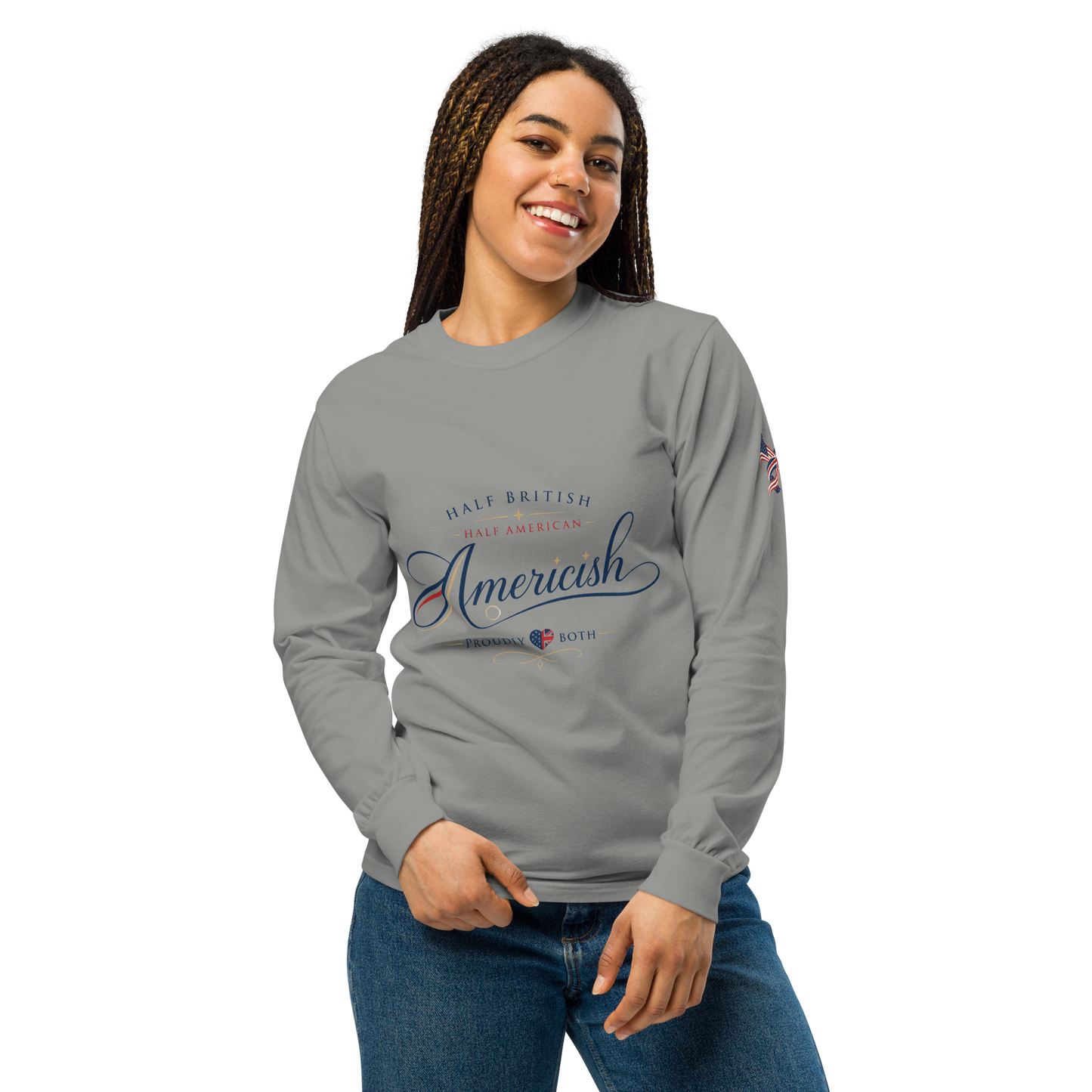 Americish Script Proudly Both-Garment-dyed heavyweight long-sleeve shirt | Americish