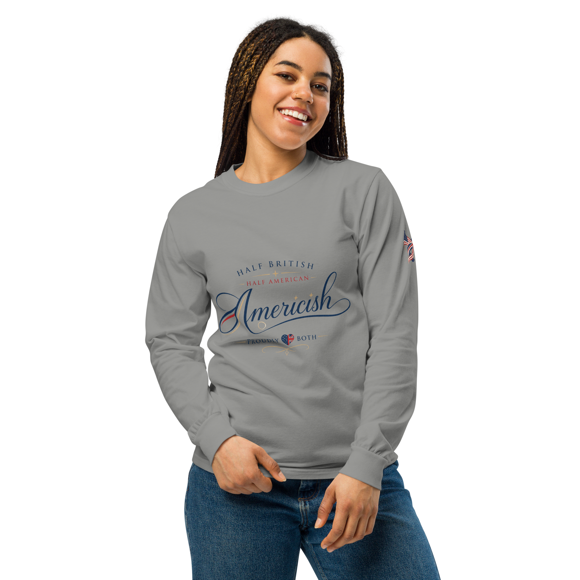 Americish Script Proudly Both-Garment-dyed heavyweight long-sleeve shirt | Americish
