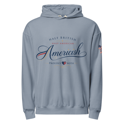 Americish Script Proudly Both Unisex garment-dyed lightweight hoodie | Americish