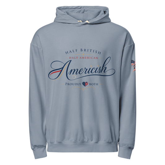 Americish Script Proudly Both Unisex garment-dyed lightweight hoodie | Americish
