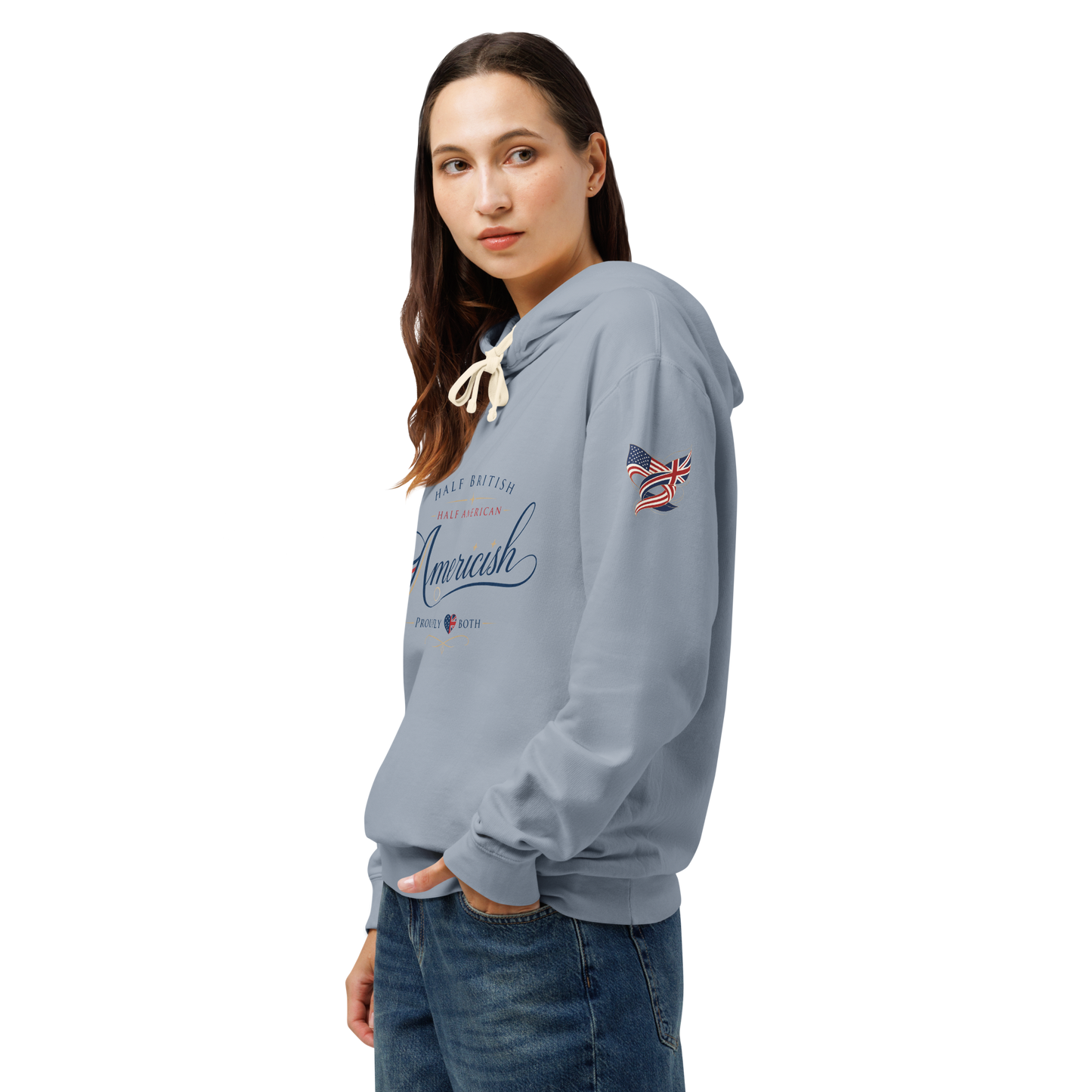Americish Script Proudly Both Unisex garment-dyed lightweight hoodie | Americish
