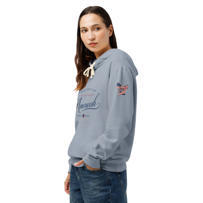 Americish Script Proudly Both Unisex garment-dyed lightweight hoodie | Americish