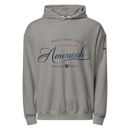 Americish Script Proudly Both Unisex garment-dyed lightweight hoodie | Americish