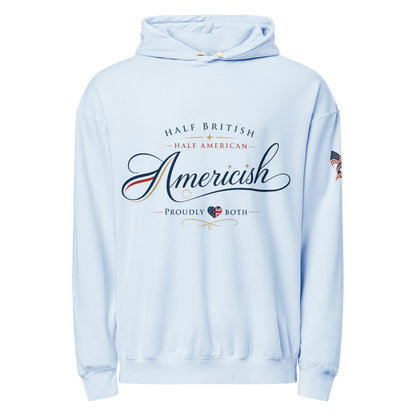 Americish Script Proudly Both Unisex garment-dyed lightweight hoodie | Americish