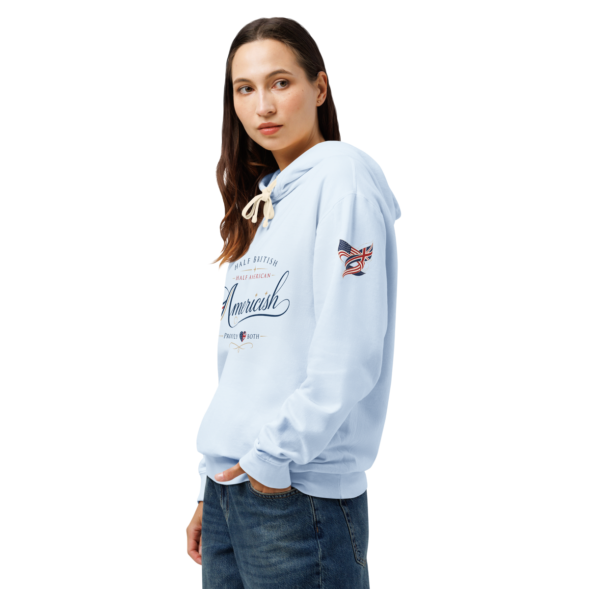 Americish Script Proudly Both Unisex garment-dyed lightweight hoodie | Americish
