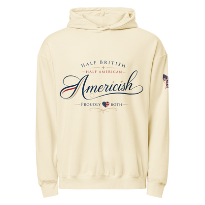 Americish Script Proudly Both Unisex garment-dyed lightweight hoodie | Americish