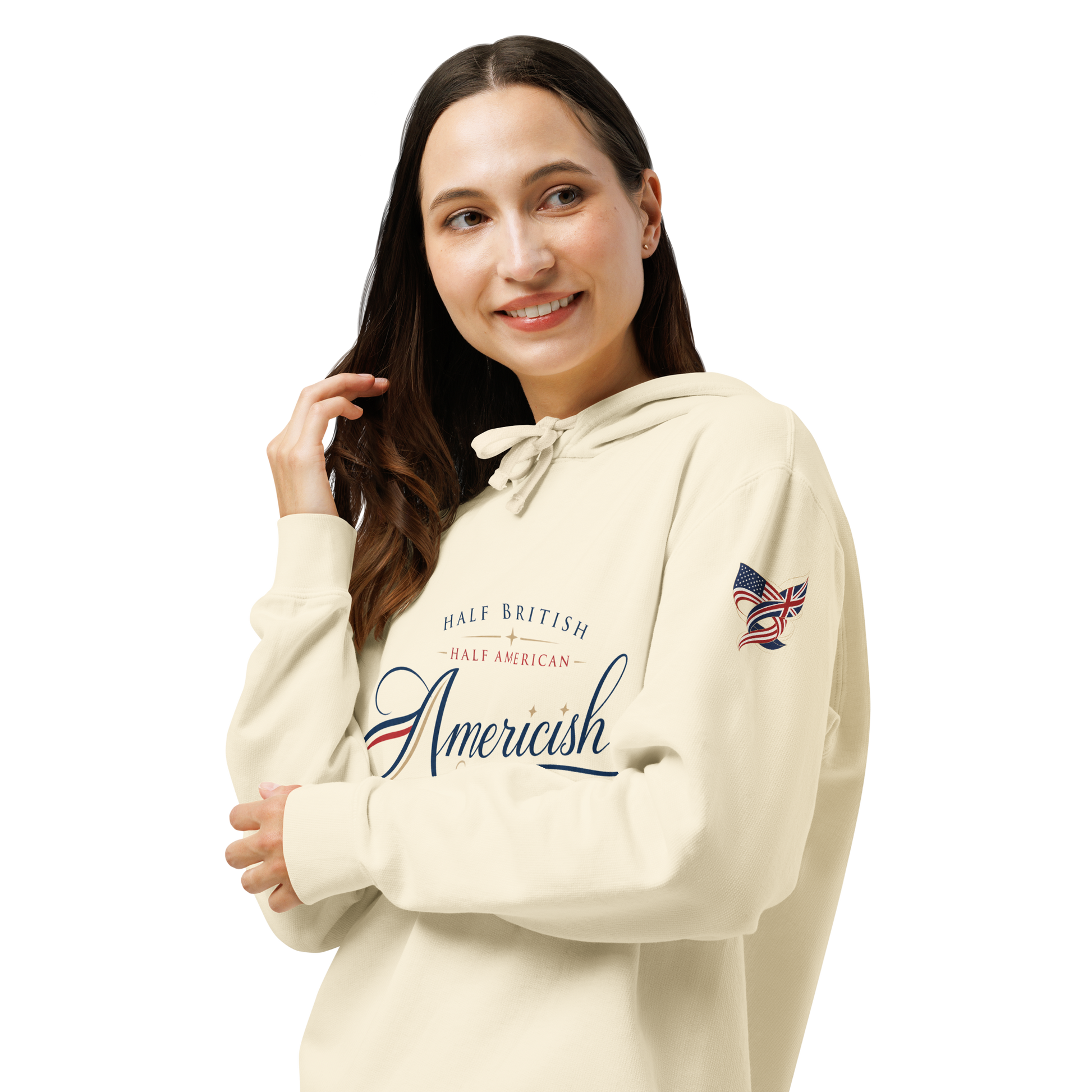 Americish Script Proudly Both Unisex garment-dyed lightweight hoodie | Americish