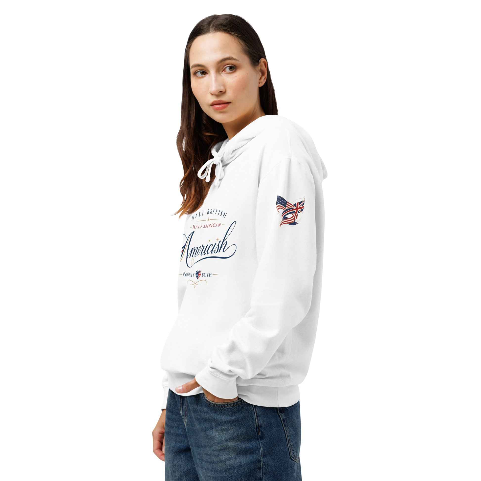 Americish Script Proudly Both Unisex garment-dyed lightweight hoodie | Americish