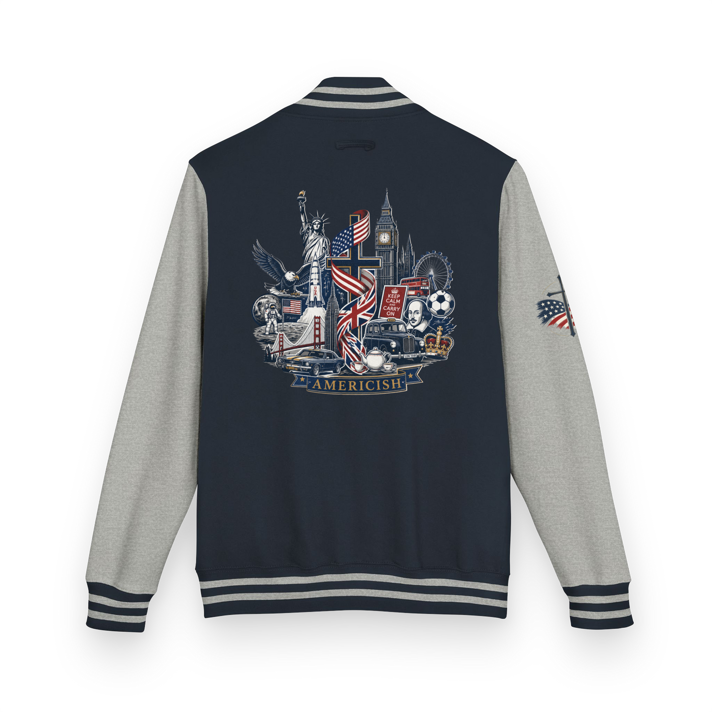 Americish Collage Cross-Navy-Letterman Jacket Mens | Americish