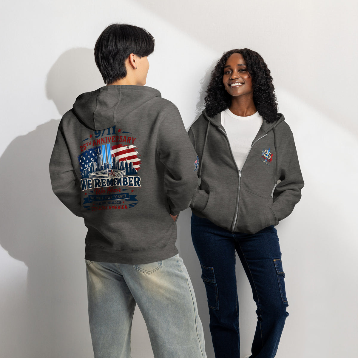 9/11-25th We Remember We Honor Premium Full Zip Hoodie | Americish