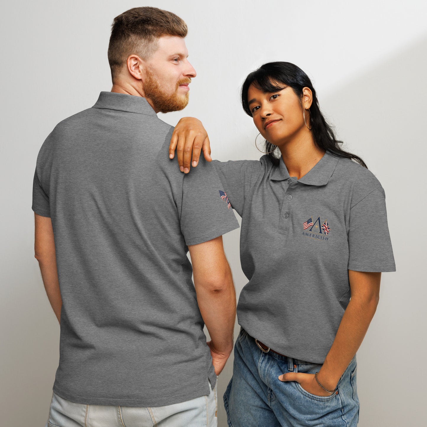 Americish Logo w/Flags Premium pique polo shirt | Americish