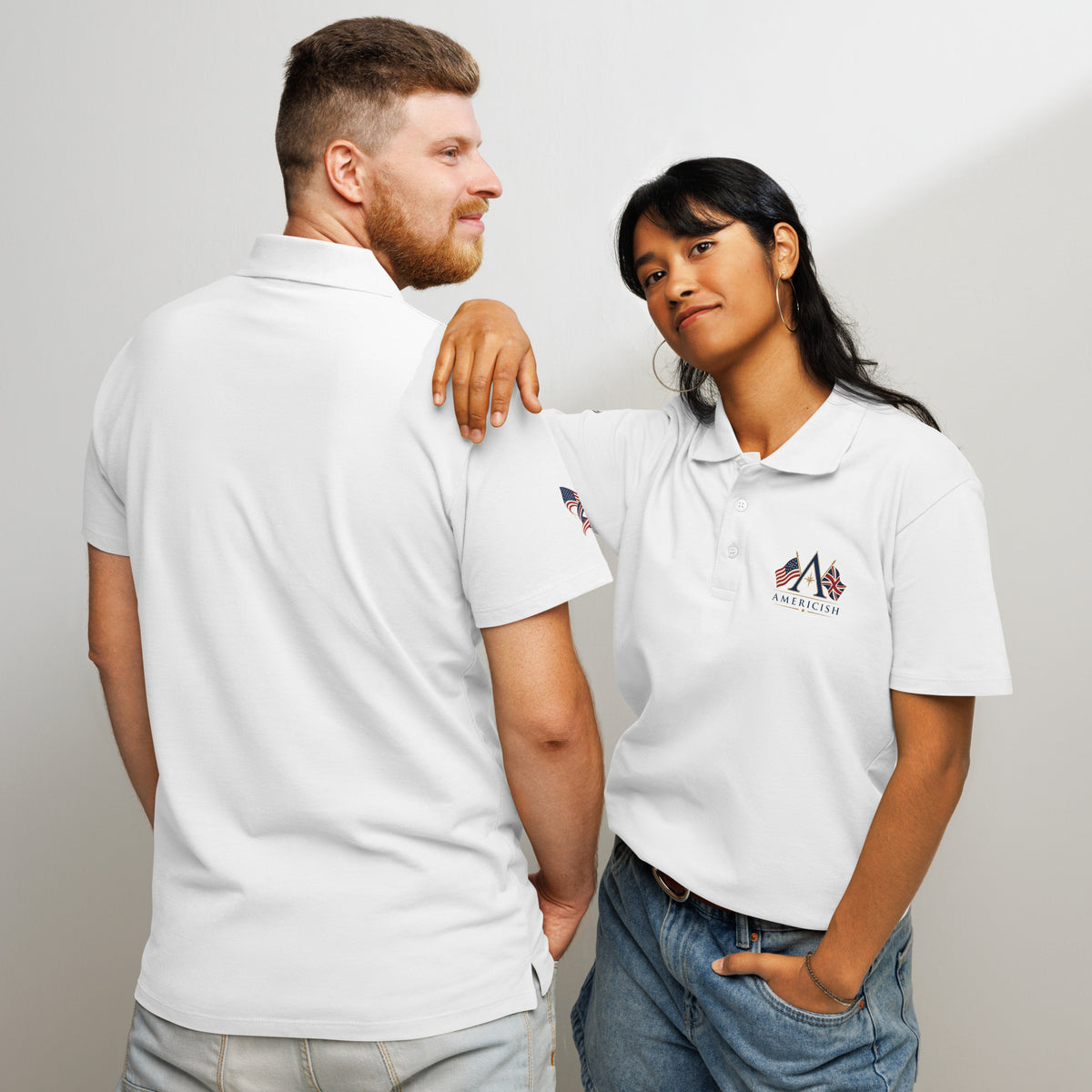 Americish Logo w/Flags Premium pique polo shirt | Americish