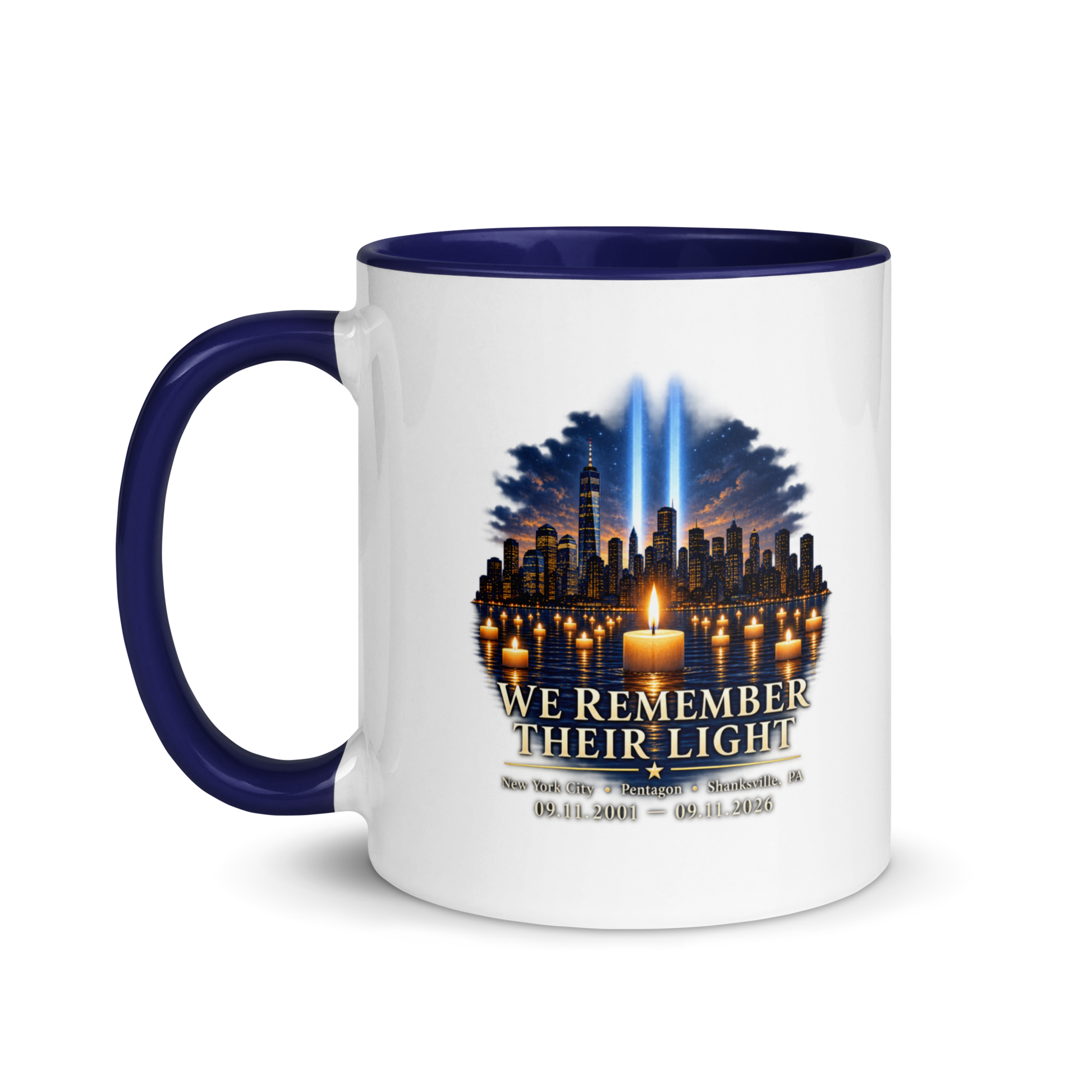 9/11-We Remember their Light Mug w/ Navy Blue Inside | Americish